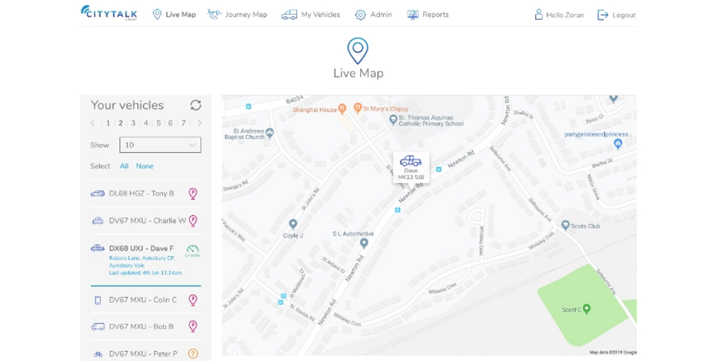 citytalk security vehicle tracking screen 2